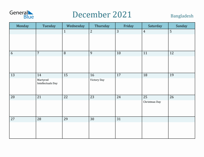 December 2021 Calendar with Holidays