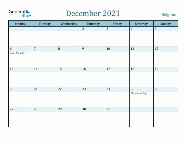 December 2021 Calendar with Holidays