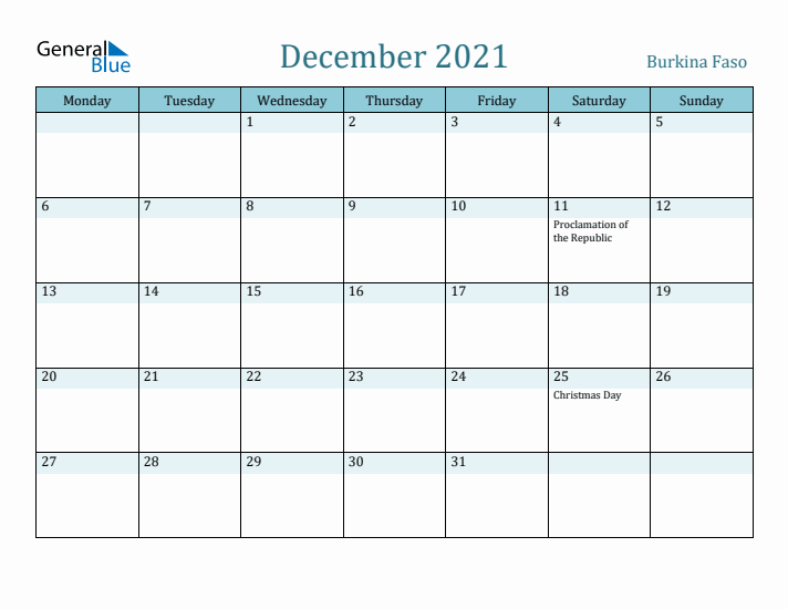 December 2021 Calendar with Holidays