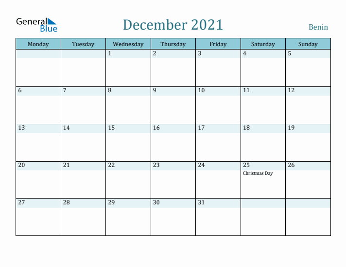 December 2021 Calendar with Holidays