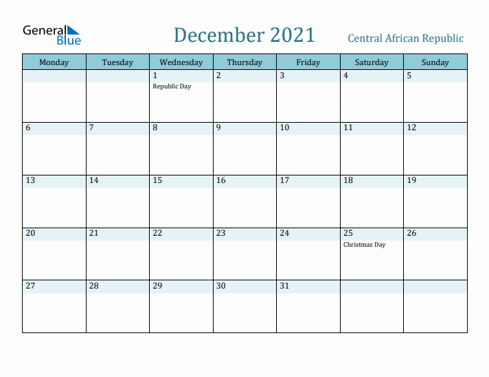 December 2021 Calendar with Holidays