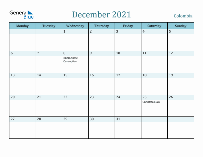 December 2021 Calendar with Holidays