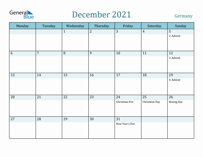 December 2021 Calendar with Holidays