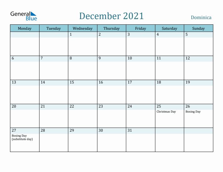 December 2021 Calendar with Holidays