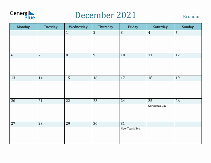 December 2021 Calendar with Holidays