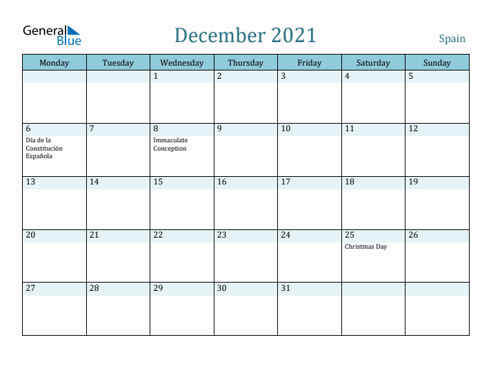 December 2021 Calendar with Holidays