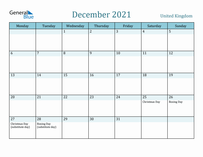 December 2021 Calendar with Holidays