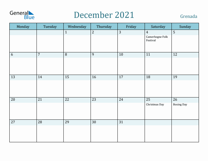 December 2021 Calendar with Holidays