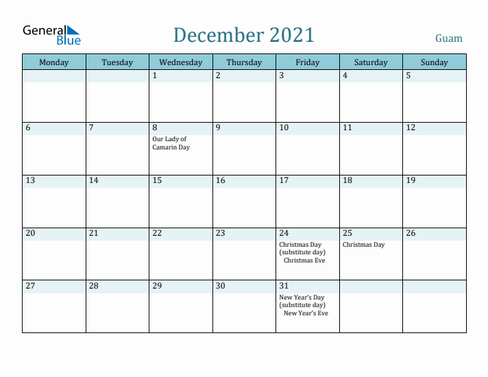 December 2021 Calendar with Holidays