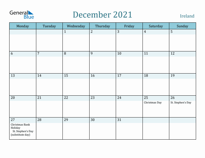 December 2021 Calendar with Holidays