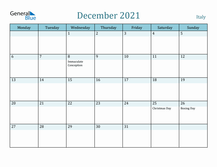 December 2021 Calendar with Holidays