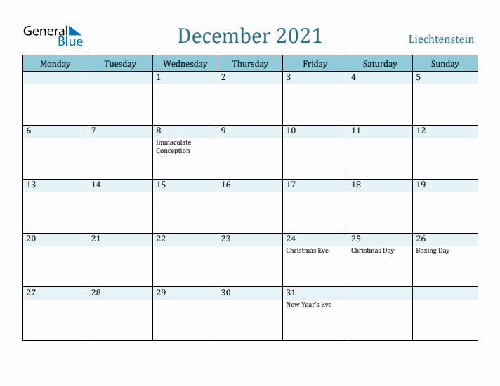 December 2021 Calendar with Holidays