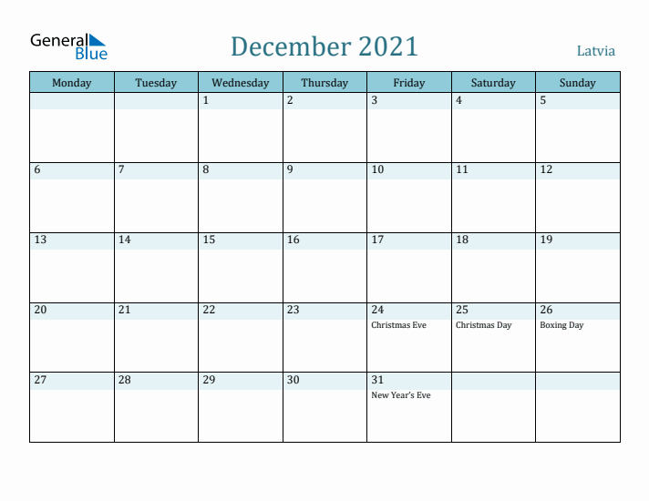 December 2021 Calendar with Holidays