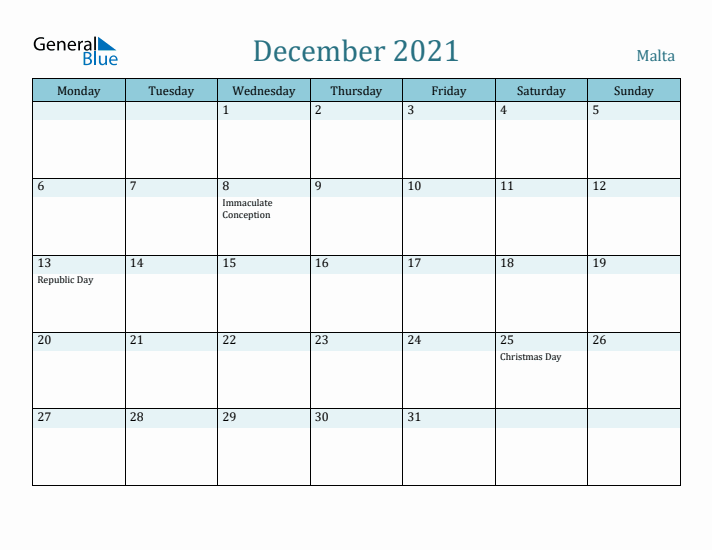 December 2021 Calendar with Holidays