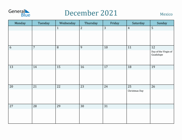 December 2021 Calendar with Holidays