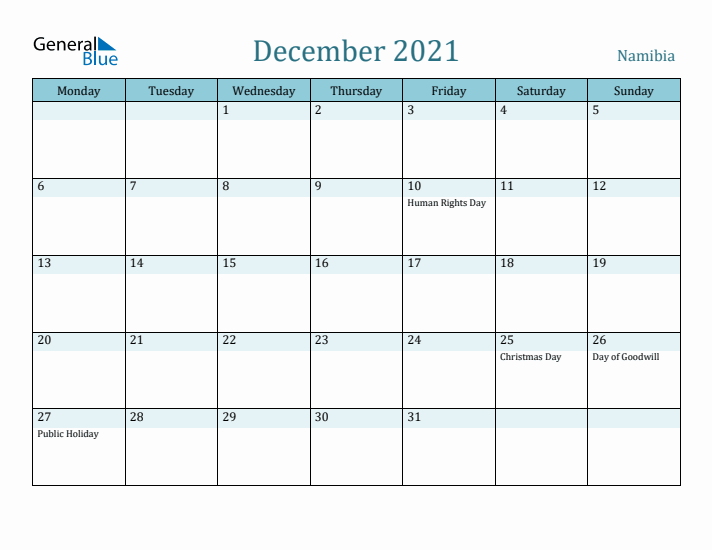 December 2021 Calendar with Holidays