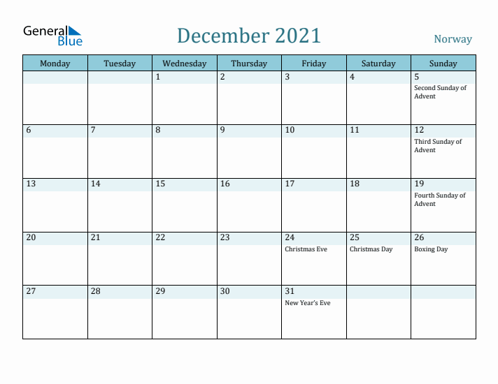 December 2021 Calendar with Holidays