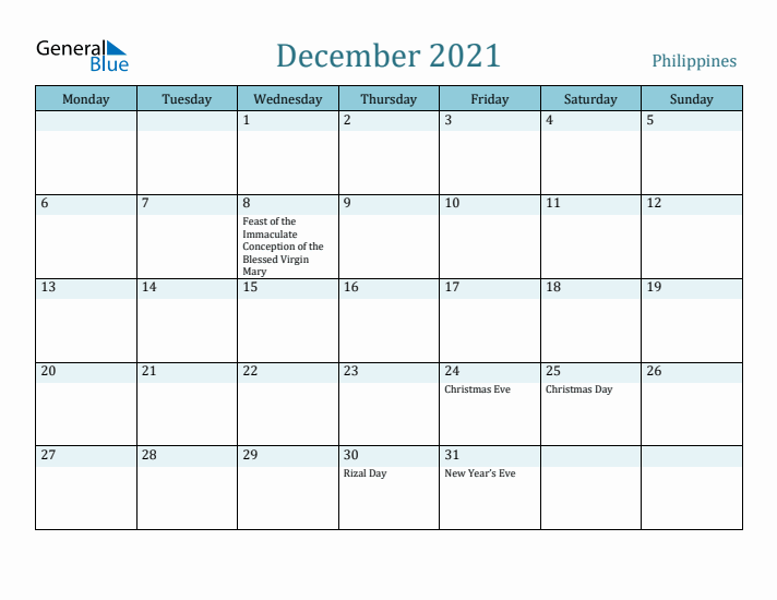 December 2021 Calendar with Holidays