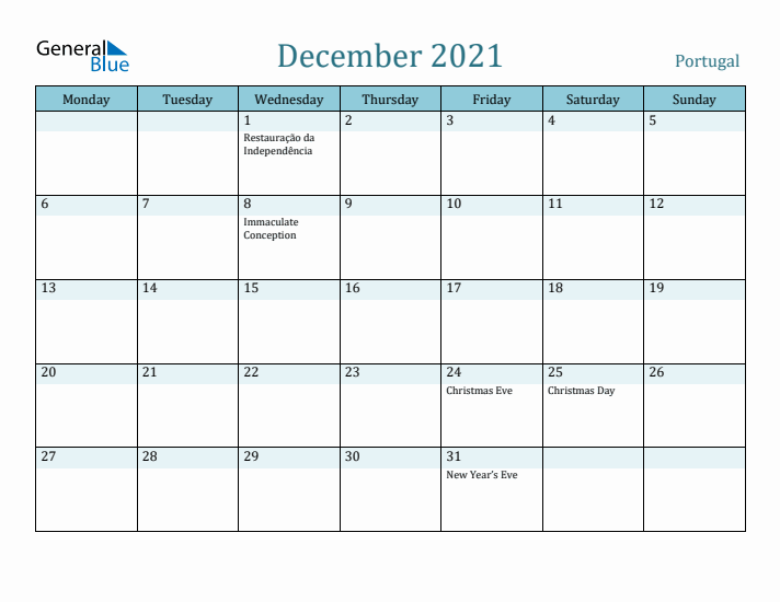 December 2021 Calendar with Holidays