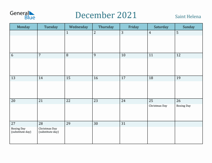 December 2021 Calendar with Holidays