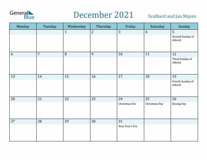 December 2021 Calendar with Holidays