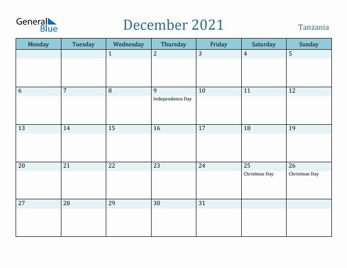 December 2021 Calendar with Holidays