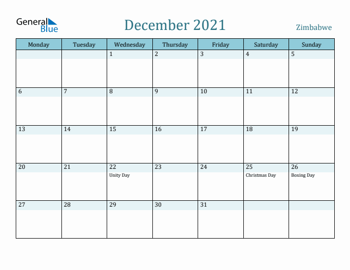 December 2021 Calendar with Holidays