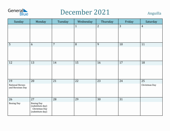 December 2021 Calendar with Holidays