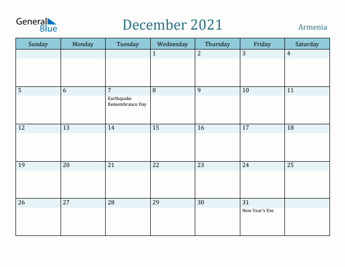 December 2021 Calendar with Holidays