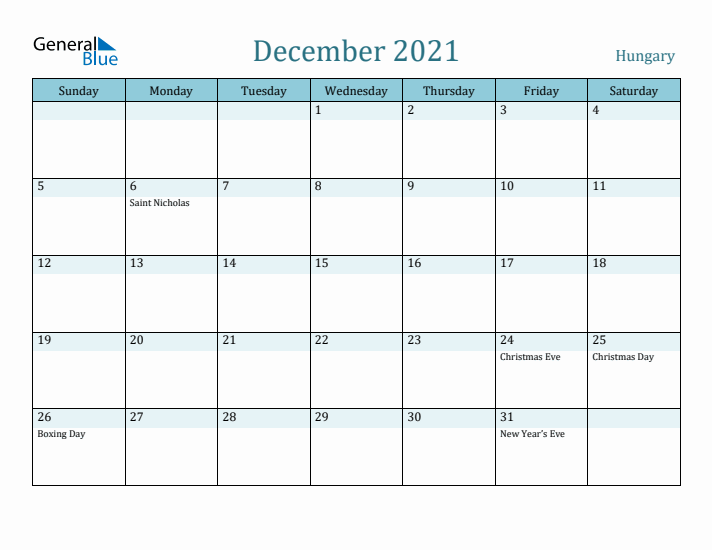 December 2021 Calendar with Holidays