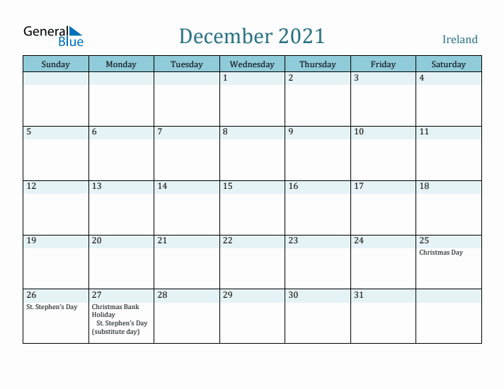 December 2021 Calendar with Holidays