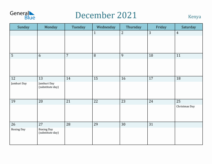 December 2021 Calendar with Holidays