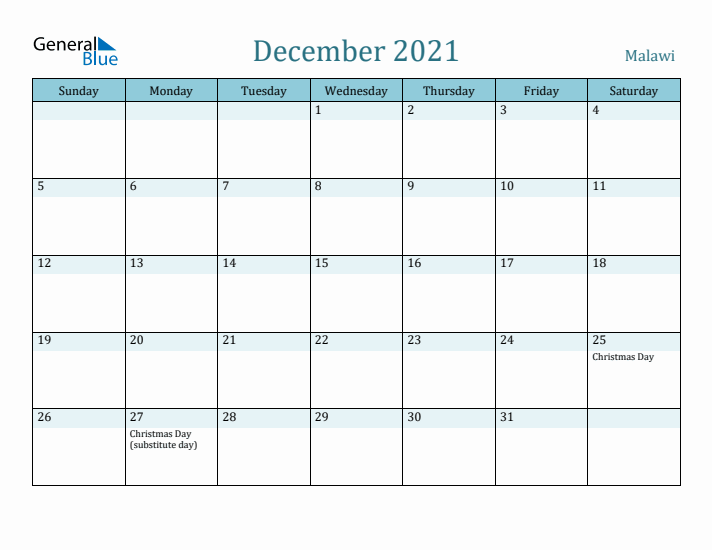 December 2021 Calendar with Holidays