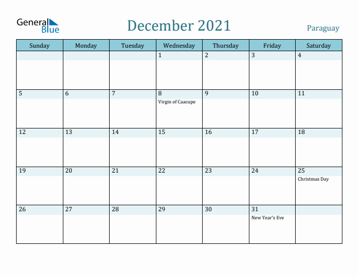 December 2021 Calendar with Holidays