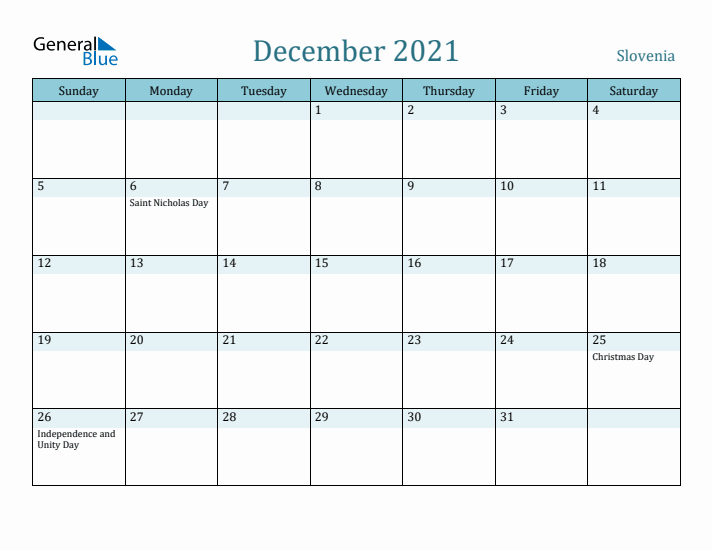 December 2021 Calendar with Holidays