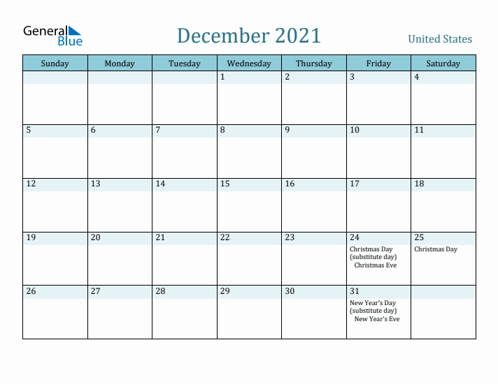 December 2021 Calendar with Holidays