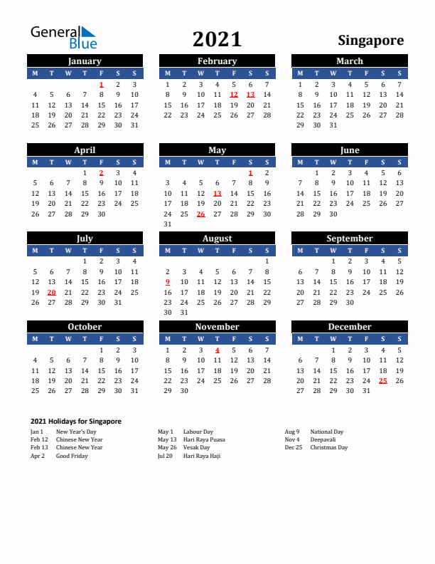 2021 Singapore Holiday Calendar