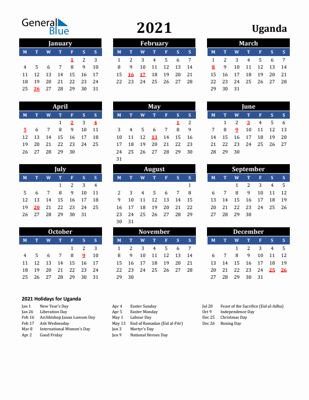 2021 Uganda Holiday Calendar