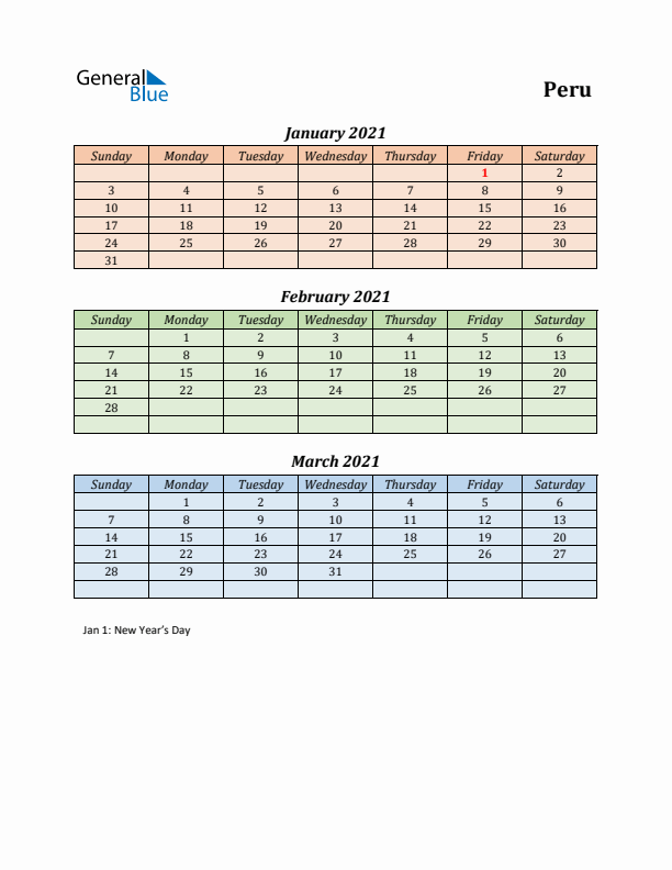 Q1 2021 Holiday Calendar - Peru