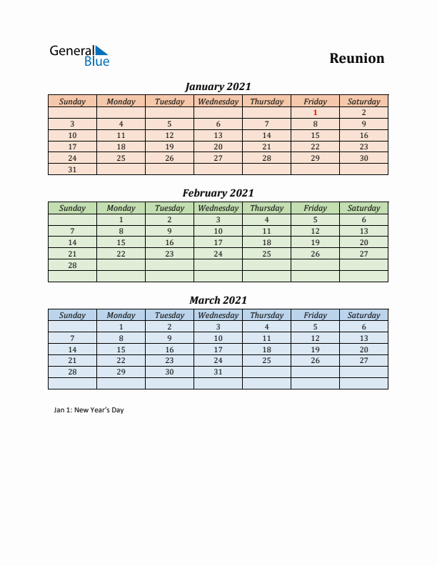 Q1 2021 Holiday Calendar - Reunion