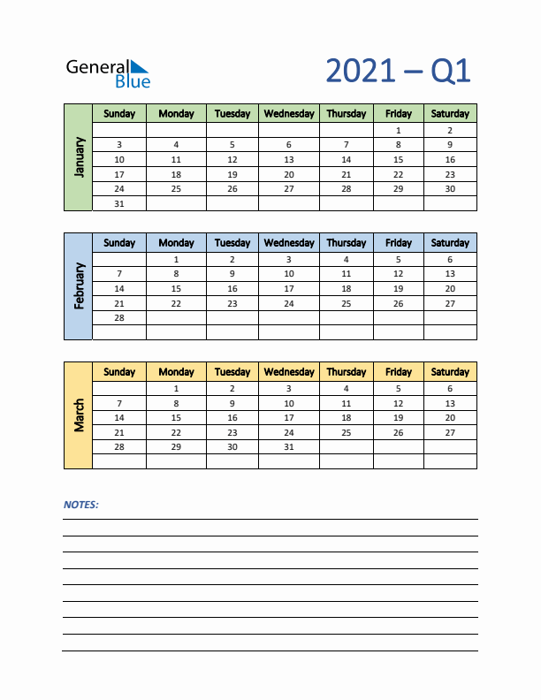 Three-Month Planner for Q1 2021