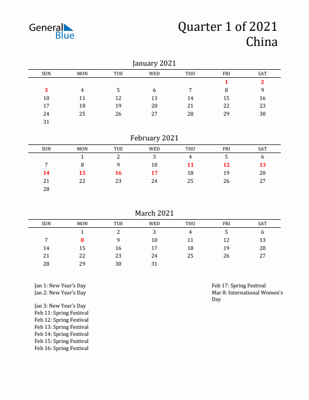 Quarter 1 2021 China Quarterly Calendar