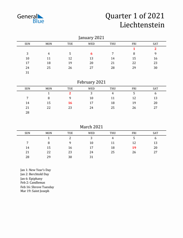 Quarter 1 2021 Liechtenstein Quarterly Calendar