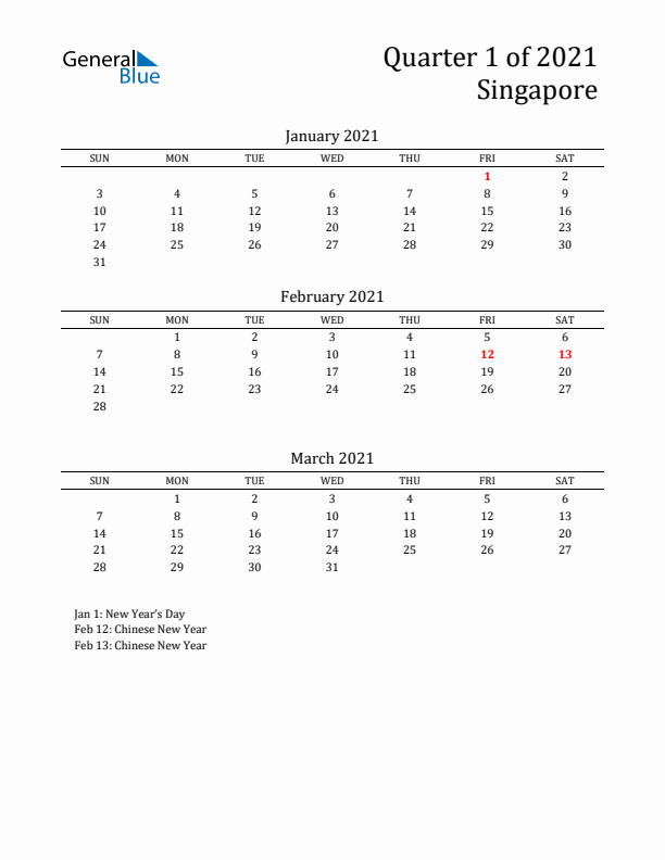 Quarter 1 2021 Singapore Quarterly Calendar