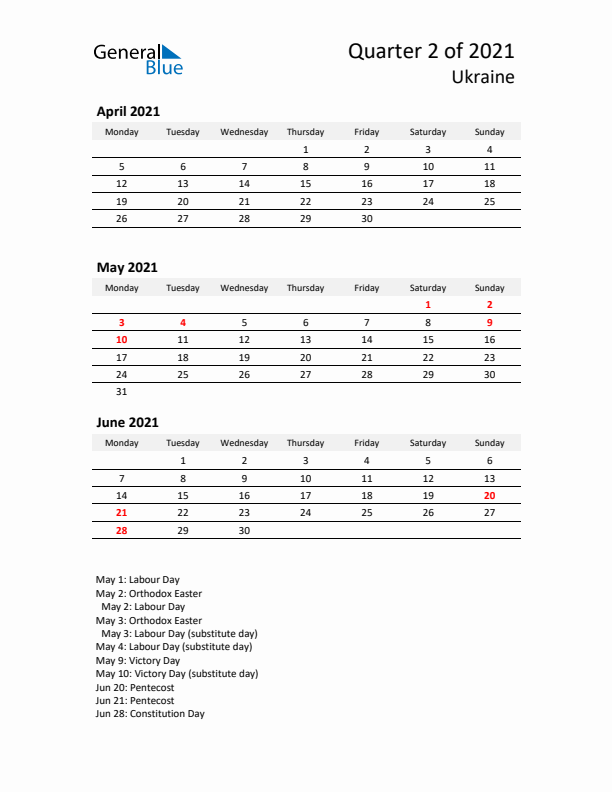 2021 Q2 Three-Month Calendar for Ukraine