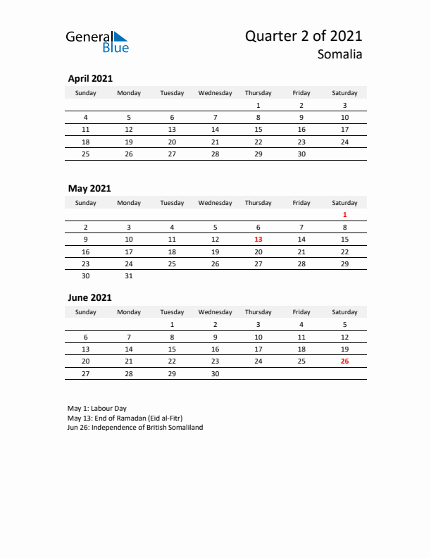 2021 Q2 Three-Month Calendar for Somalia