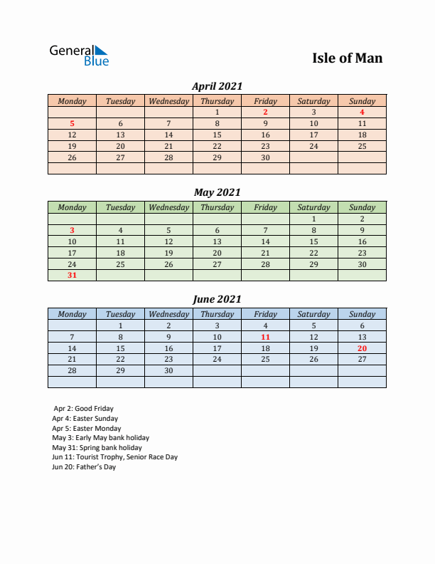 Q2 2021 Holiday Calendar - Isle of Man