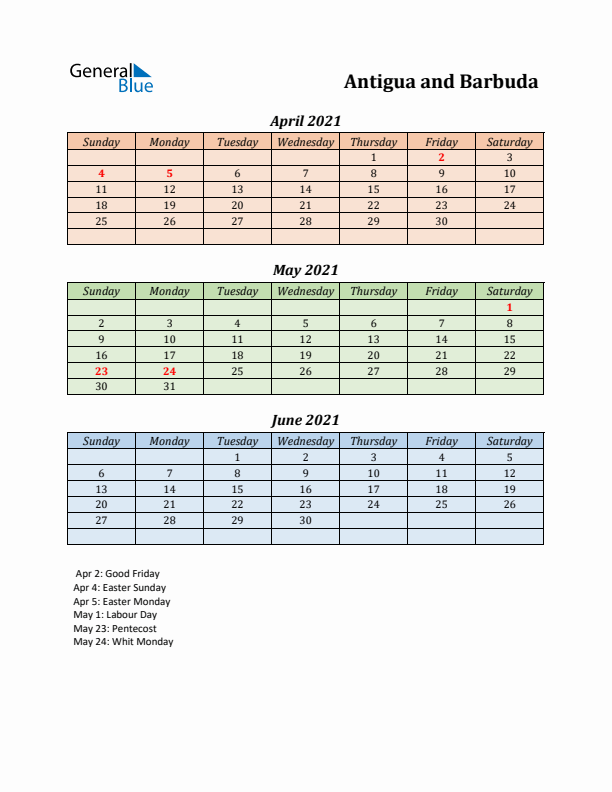 Q2 2021 Holiday Calendar - Antigua and Barbuda