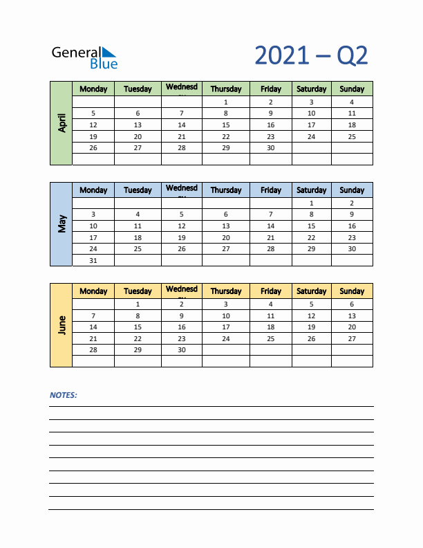 Three-Month Planner for Q2 2021