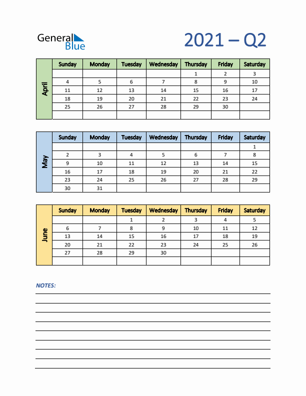 Three-Month Planner for Q2 2021